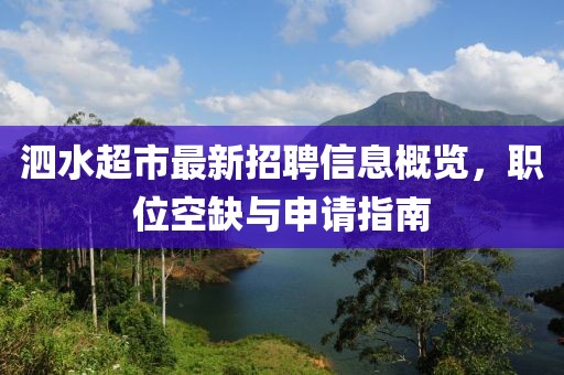 泗水超市最新招聘信息概覽，職位空缺與申請指南