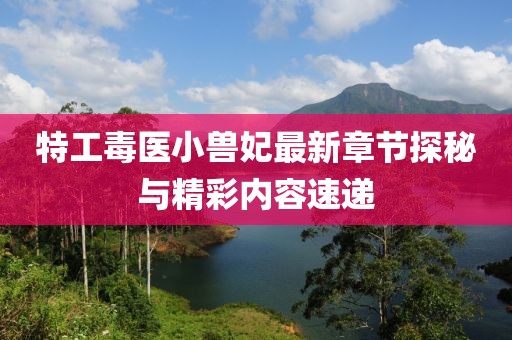特工毒醫(yī)小獸妃最新章節(jié)探秘與精彩內(nèi)容速遞
