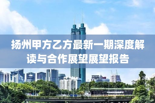 揚(yáng)州甲方乙方最新一期深度解讀與合作展望展望報(bào)告
